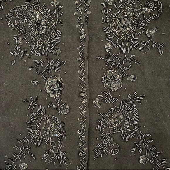 Vintage Dalmy’s Beaded Cardigan Black Wool Blend Christmas Women's M - Picture 4 of 12